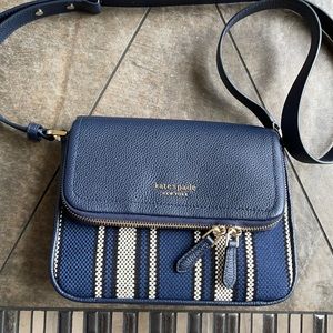Kate Spade Run Around Canvas Stripe Large Flap Crossbody